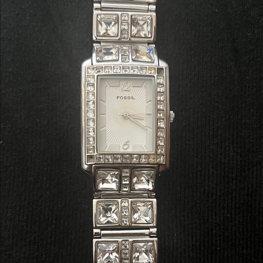 Fossil Silver Crystal-Accent Rectangular Bracelet… - image 2